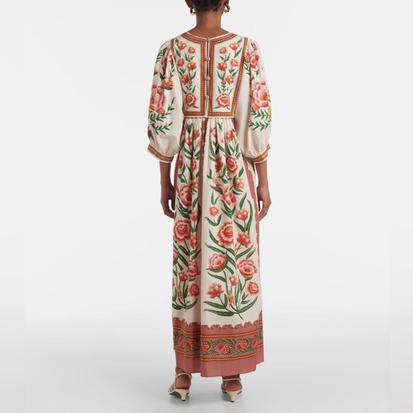 FARM RIO Ainika Delicate Puff Sleeve Floral Bird Maxi Dress Size XS NWT (FLAWED) - Picture 3 of 14